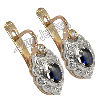 Russian Style Sapphire & Diamond Earrings 585 E1050