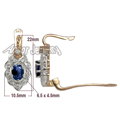 Russian Style Sapphire & Diamond Earrings 585 E1050