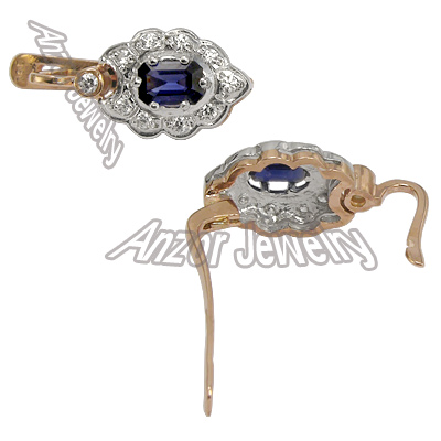 Russian Style Sapphire & Diamond Earrings 585 E1050