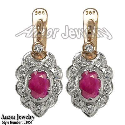 Russian Style Ruby & Diamond Earrings 585 E1051