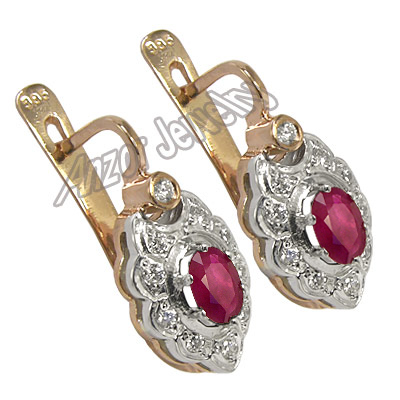 Russian Style Ruby & Diamond Earrings 585 E1051