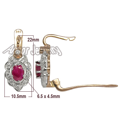 Russian Style Ruby & Diamond Earrings 585 E1051