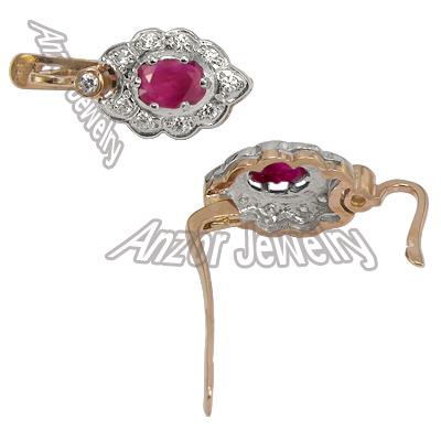 Russian Style Ruby & Diamond Earrings 585 E1051