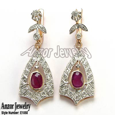 Russian Style Ruby Diamond Earrings 14K 585 E1058