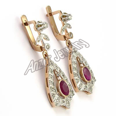 Russian Style Ruby Diamond Earrings 14K 585 E1058