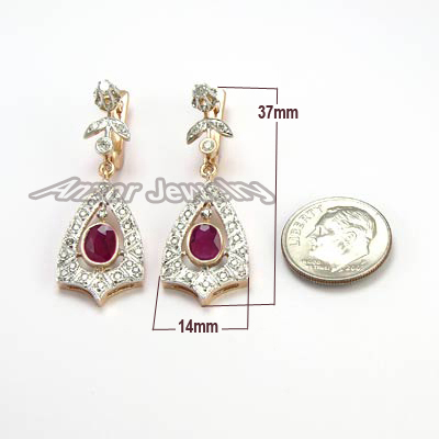 Russian Style Ruby Diamond Earrings 14K 585 E1058