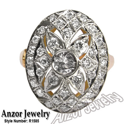Russian Jewelry 14k Rose & White Gold Diamond Ring R1585