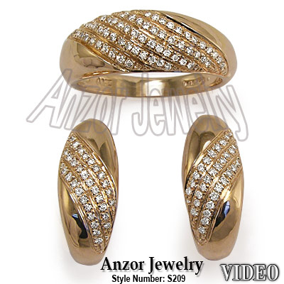 Russian Style Diamond Ring & Earrings Set 585 14K #S209