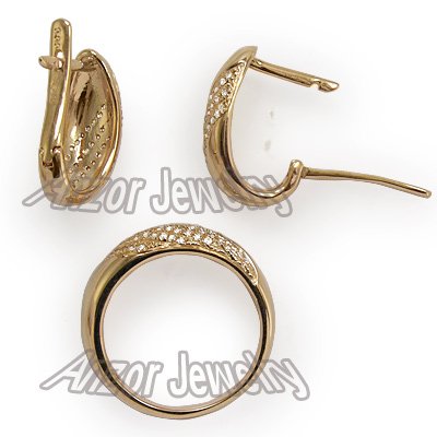 Russian Style Diamond Ring & Earrings Set 585 14K #S209