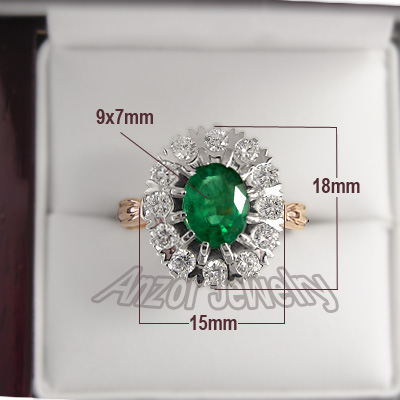 Russian Style Emerald Diamond Ring 14K 585 R1590