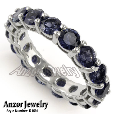 Blue Ceylon Sapphire Wedding band 14k Gold R1591