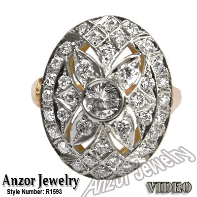 Russian Jewelry 14k Rose & White Gold Diamond Ring R1593
