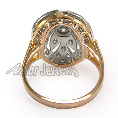 Russian Jewelry 14k Rose & White Gold Diamond Ring R1593