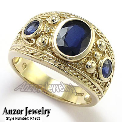 Men's Ring Genuine Ceylon Sapphire 10k Gold R1603