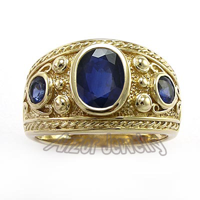 Men's Ring Genuine Ceylon Sapphire 10k Gold R1603