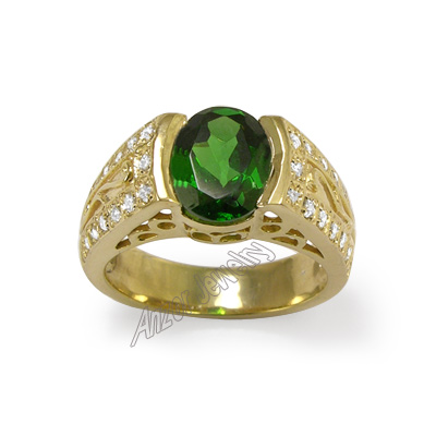 Men's Green Tourmaline & Diamond Ring 18K R1601