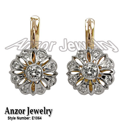 Russian Style White Topaz Malinka Earrings 14k 585 #E1064