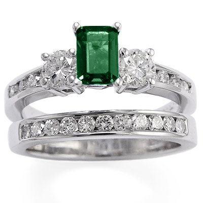 14k Gold Emerald Diamond Engagement Ring Set R1623 14k Gold Emerald Diamond Engagement Ring Set R1623