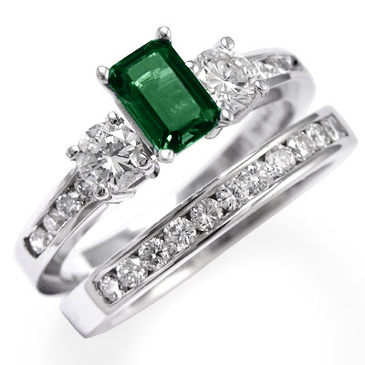14k Gold Emerald Diamond Engagement Ring Set R1623 14k Gold Emerald Diamond Engagement Ring Set R1623