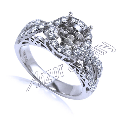 14k White Gold Diamond Ring Setting R1843