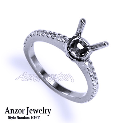 Cutdown Pave Diamond setting ring in 14k gold R1611