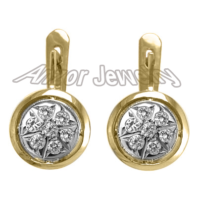 Russian Style Diamond Earrings 14k Yellow Gold 585 E1067