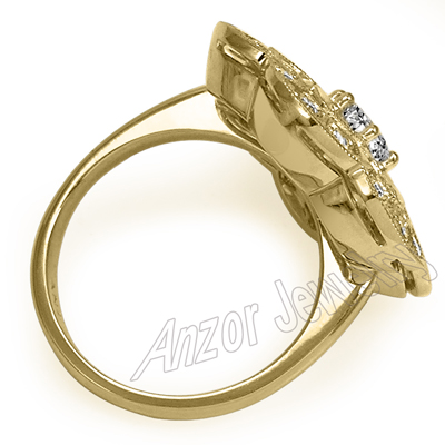 14K Yellow Gold Russian Style FLOWER Diamond Ring #R1933