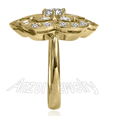 14K Yellow Gold Russian Style FLOWER Diamond Ring #R1933