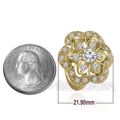 14K Yellow Gold Russian Style FLOWER Diamond Ring #R1933
