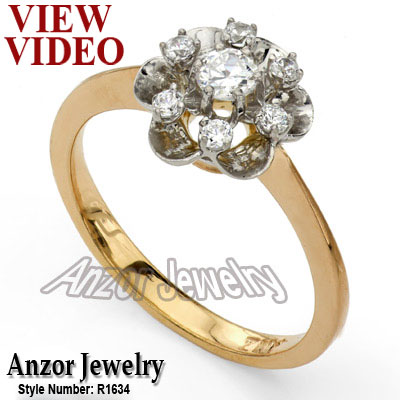 Russian Jewelry 14k Rose & White Gold Diamond Ring R1634