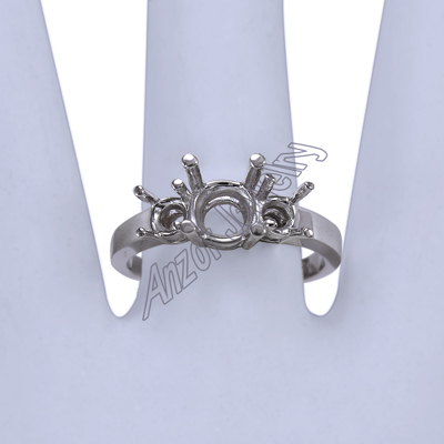 14k White Gold 3 Stone Ring Setting R1635