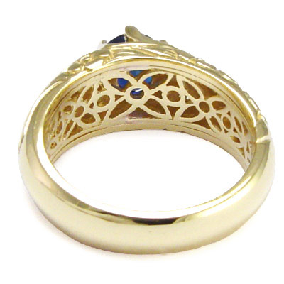 Men's 10k Yellow Gold ROCOCO design  Sapphire Ring R1616 Men's 10k Yellow Gold ROCOCO design  Sapphire Ring R1616