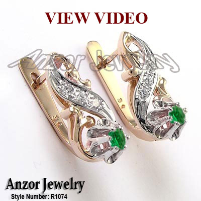 Old Russian Diamond Emerald Earrings E1074