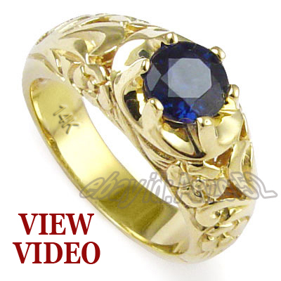 Men's 14k Yellow Gold ROCOCO design  Sapphire Ring R1617