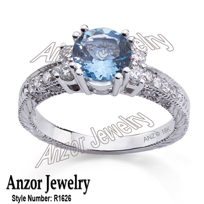 18k White Gold Aquamarine Diamond Ring R1626