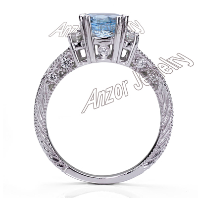 18k White Gold Aquamarine Diamond Ring R1626
