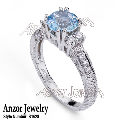 14k White Gold Aquamarine Diamond Ring R1628