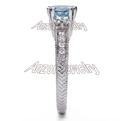 14k White Gold Aquamarine Diamond Ring R1628
