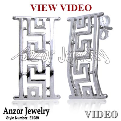 18k White Gold Greek Earrings E1089
