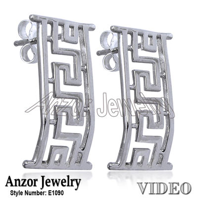950 Platinum Greek Key Design Earrings E1090 950 Platinum Greek Key Design Earrings E1090