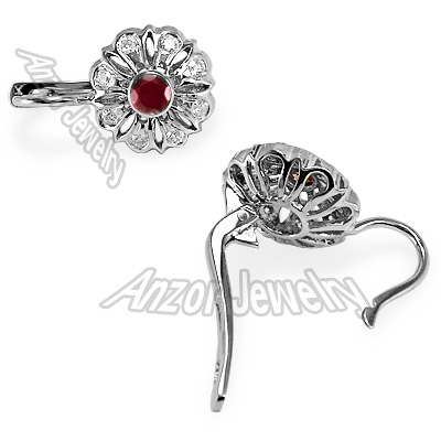 Russian Style Diamod & Ruby Earrings 14k Gold 585 E1099
