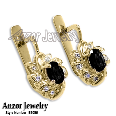 Russian Style Black and white Diamond Earrings 585 E1095