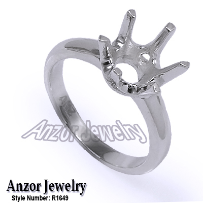 18k Solid White Gold Six-Prong Ring Mounting #R1652