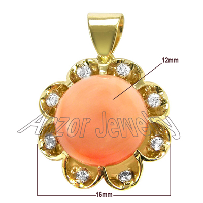 14k Gold Coral Stone Pendant 12mm P901 14k Gold Coral Stone Pendant 12mm P901