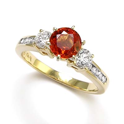 Orange Sapphire and Diamond 18k Gold Ring R1677