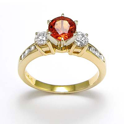 Orange Sapphire and Diamond 18k Gold Ring R1677