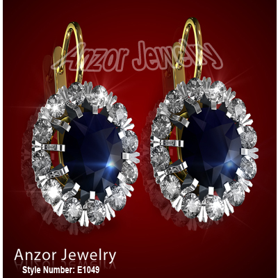 Russian Style Sapphire & Diamond Earrings 585 E1102