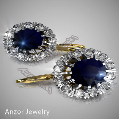 Russian Style Sapphire & Diamond Earrings 585 E1102