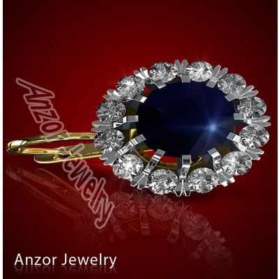 Russian Style Sapphire & Diamond Earrings 585 E1102