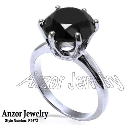 14K White Gold Black Diamond Ring R1672